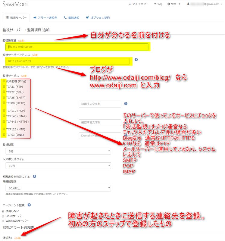 監視項目の入力